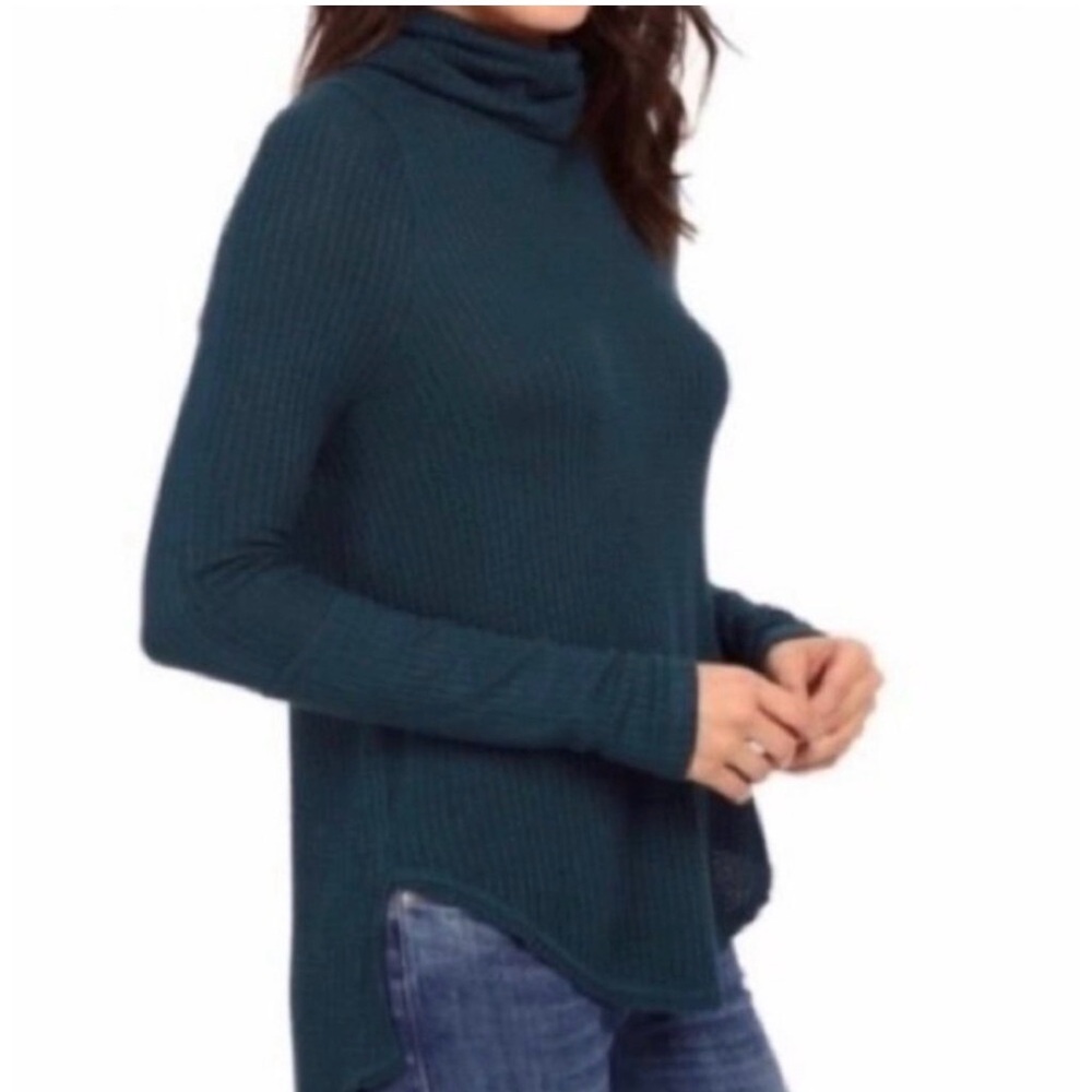 We The Free Jade Kristina Cowl Neck Teal Green Thermal Tunic Top Medium